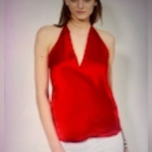 Exclusive For Intermix Red Silk Satin Wrap plunge Halter Top Y2K NWT Size S